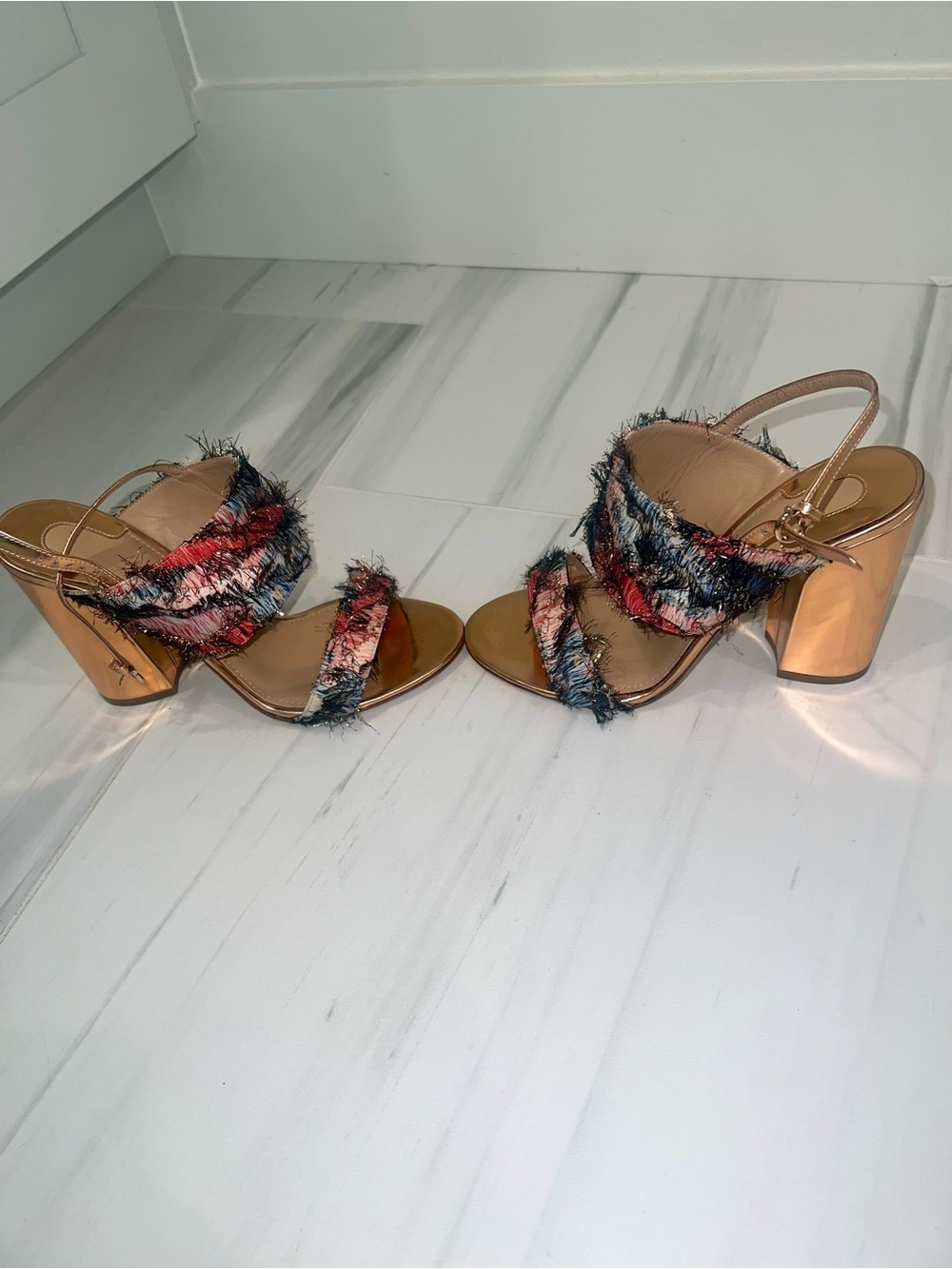 Salvatore Ferragamo Rose Gold Block Heels with Multicolor Fringe-LOW PRICE!🌟 - Picture 6 of 9